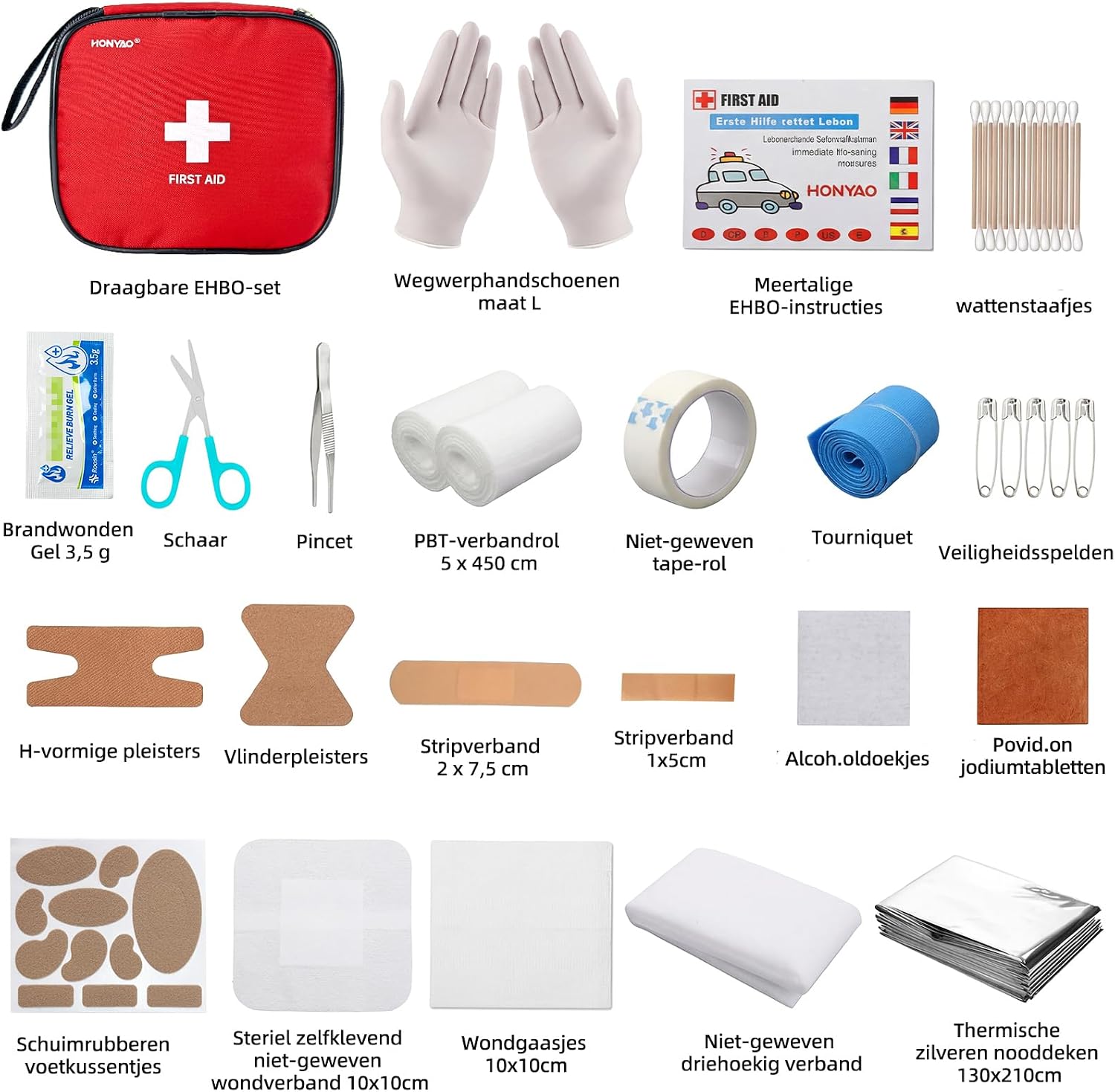 Detalle 2 de HONYAO Mini EHBO-set, 125-delig met compact formaat en waterdichte rits