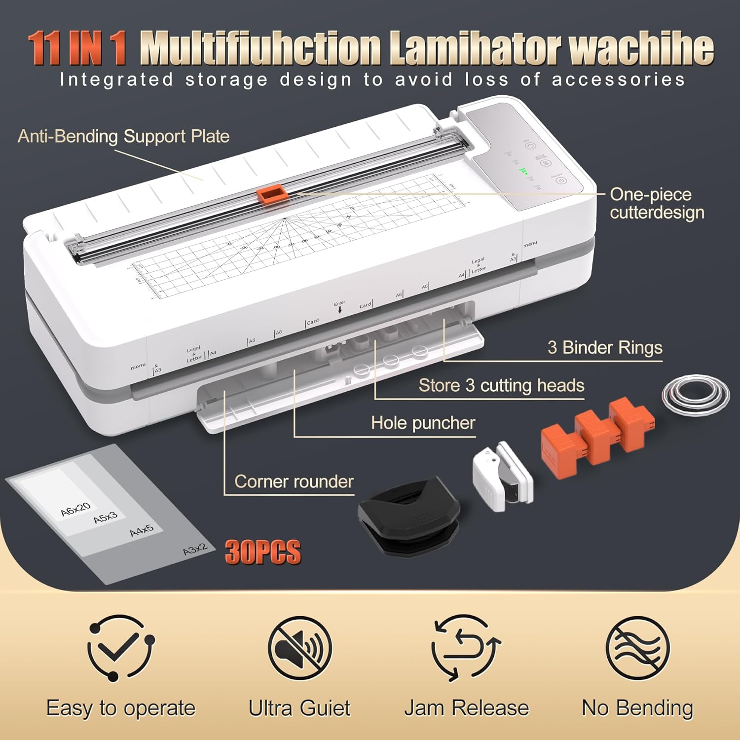 Thumbnail 6 de 13" 4-Roller Commercial Laminator Machine — 3-10 Mil, 11x17/A3, 55s Warm-Up, 1000mm/min (White) with Starter Kit