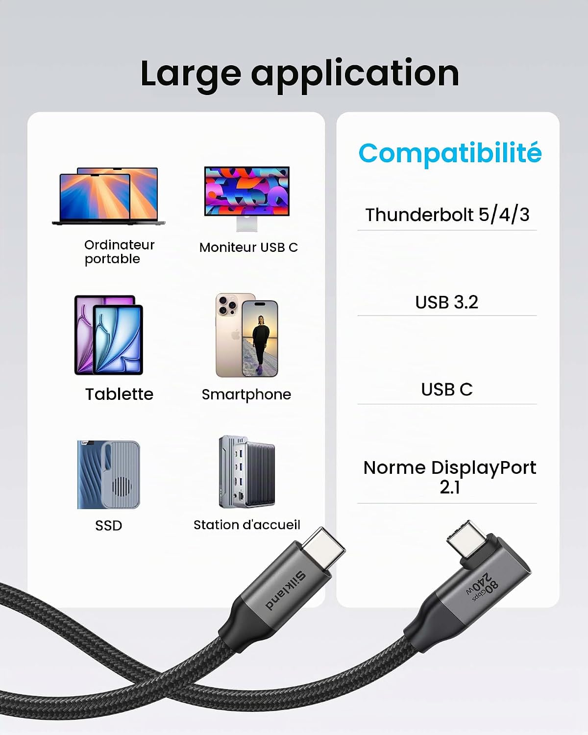 Thumbnail 5 de Silkland USB-C-kabel van 50 cm: 80 Gbit/s, 90°-stekker en 240 W