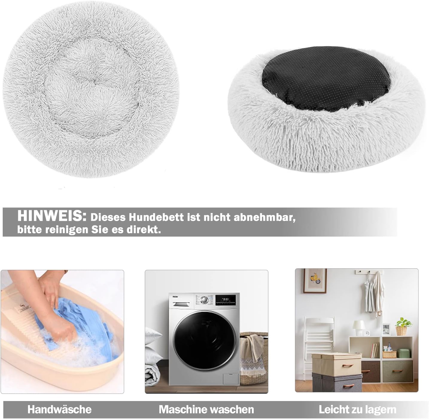 Thumbnail 6 de Nepfaivy Katzenbett Hundebett Flauschig Rund (Donut) – M, hellgrau, waschbar