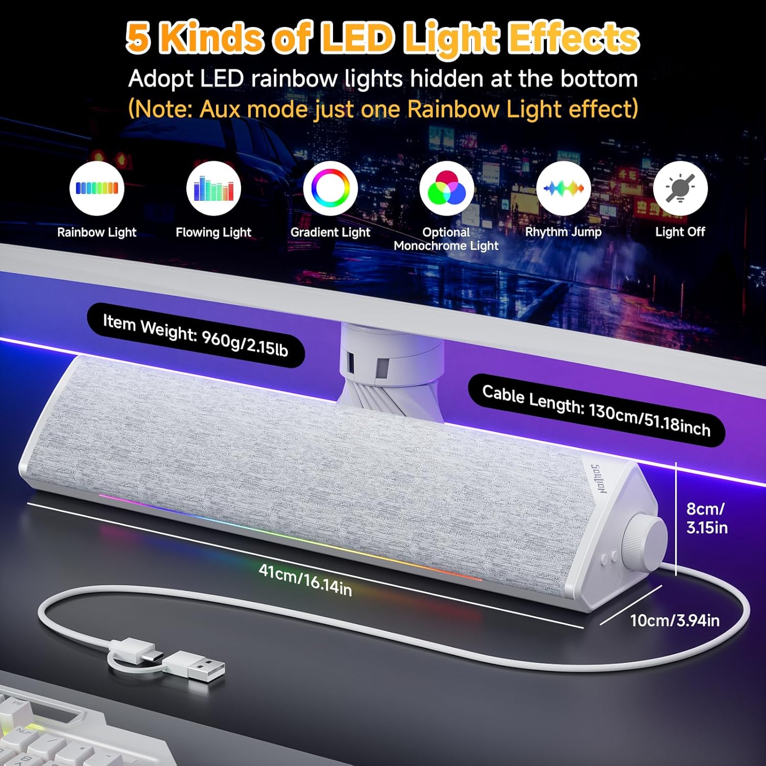 Thumbnail 2 de SOULION R60 White: USB‑Powered Bluetooth 5.3 Soundbar for Desktop and More