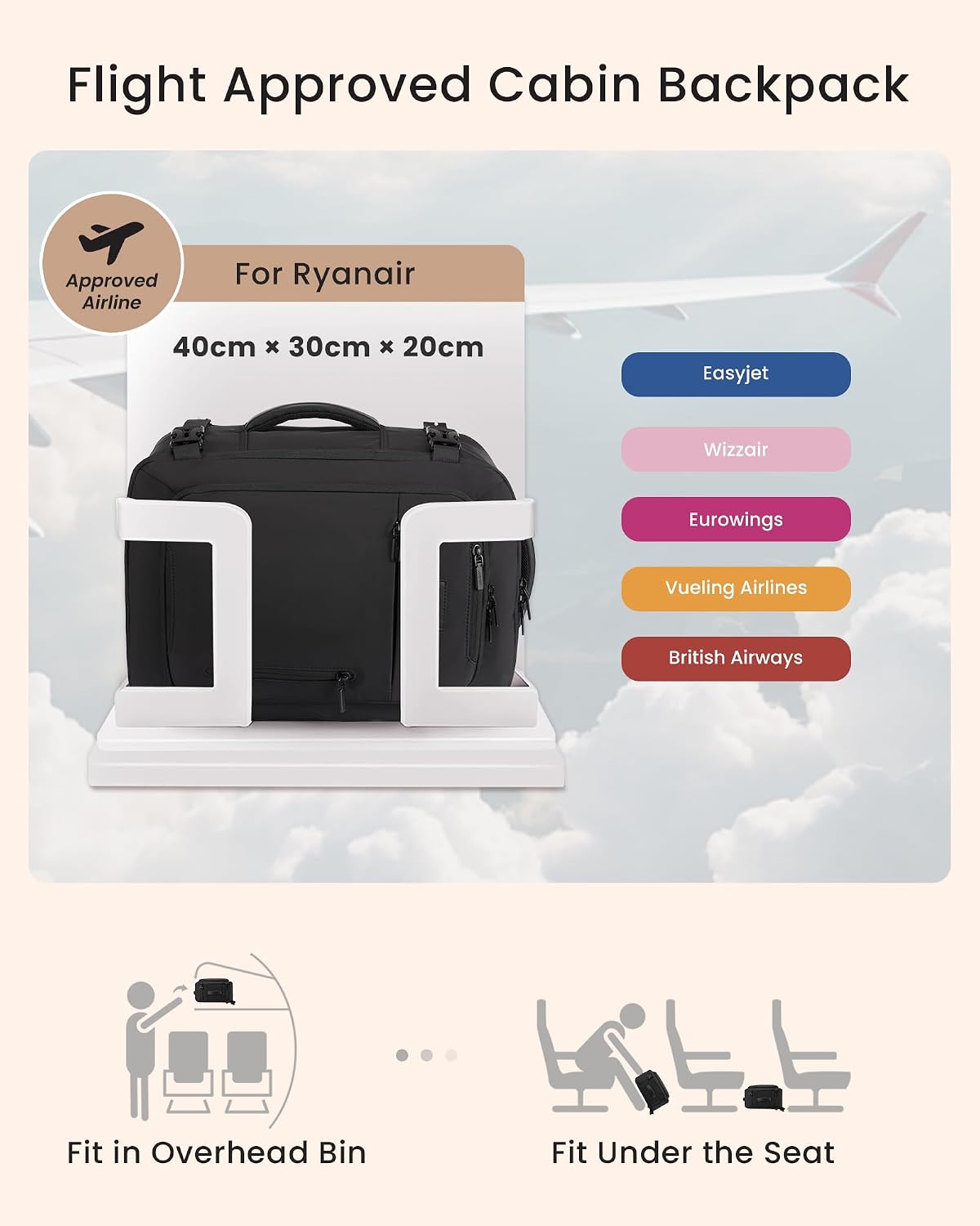 Thumbnail 1 de LOVEVOOK Ryanair Handgepäck Rucksack 40x30x20 cm