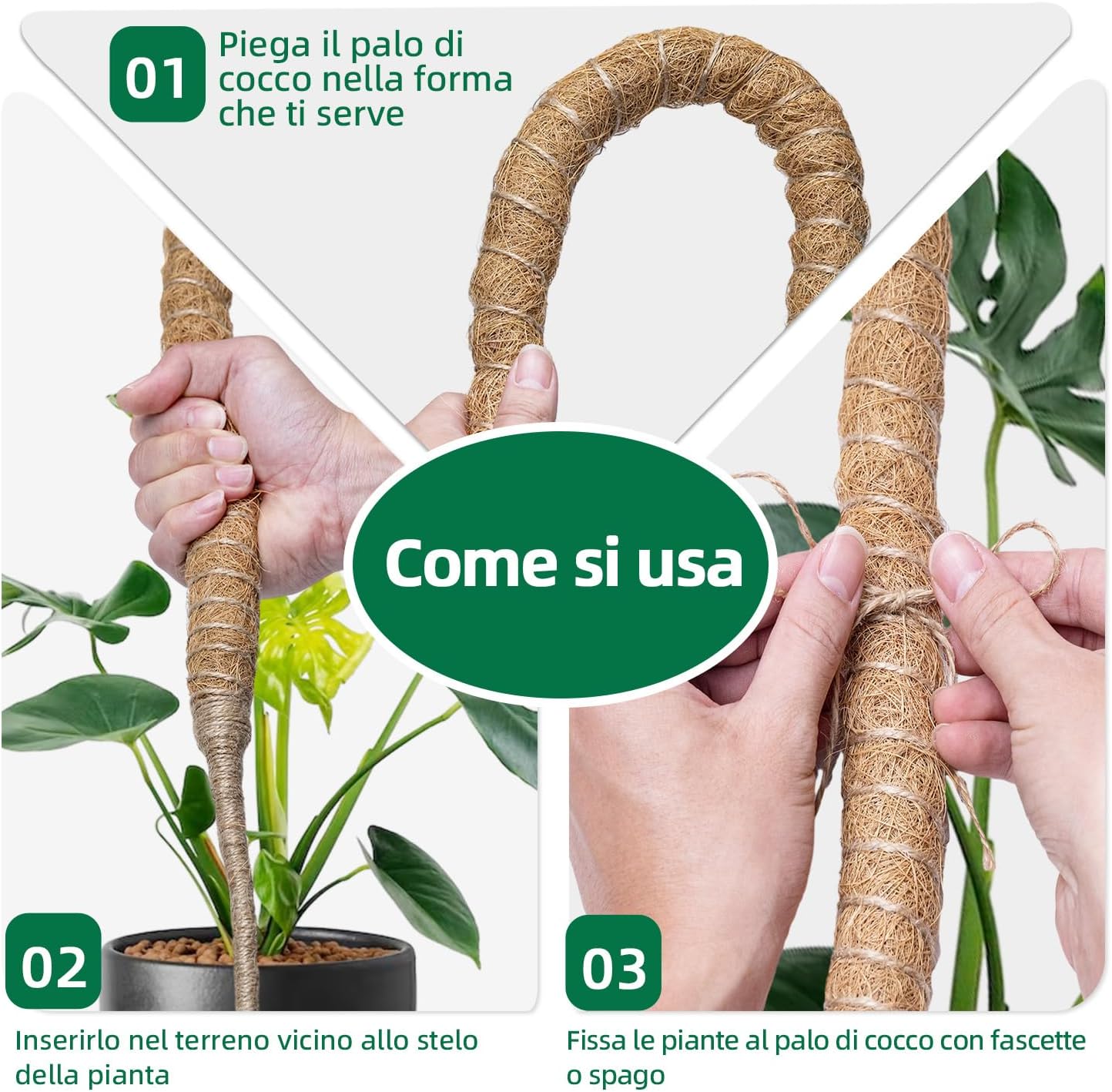 Detalle de Wigearss bastone di muschio/palo di fibra di cocco da 120 cm per piante rampicanti