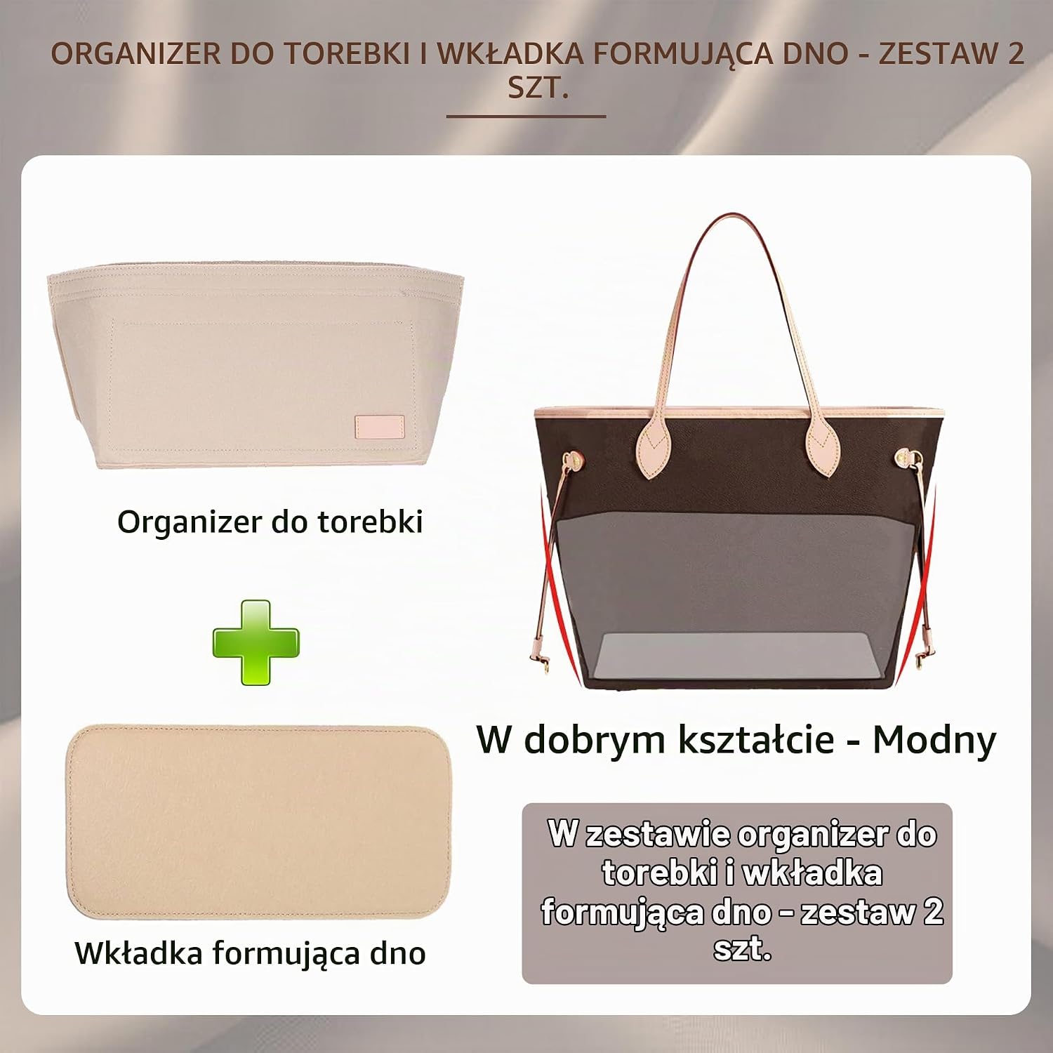 Detalle 2 de Doxo organizer do torebki, filcowy rozmiar M, z zamkiem i 8 przegrodami