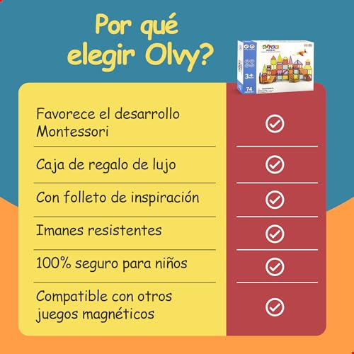 Thumbnail 3 de Olvy juego de 120 bloques de construcción magnéticos Montessori (120 azulejos magnéticos) desde 3 años