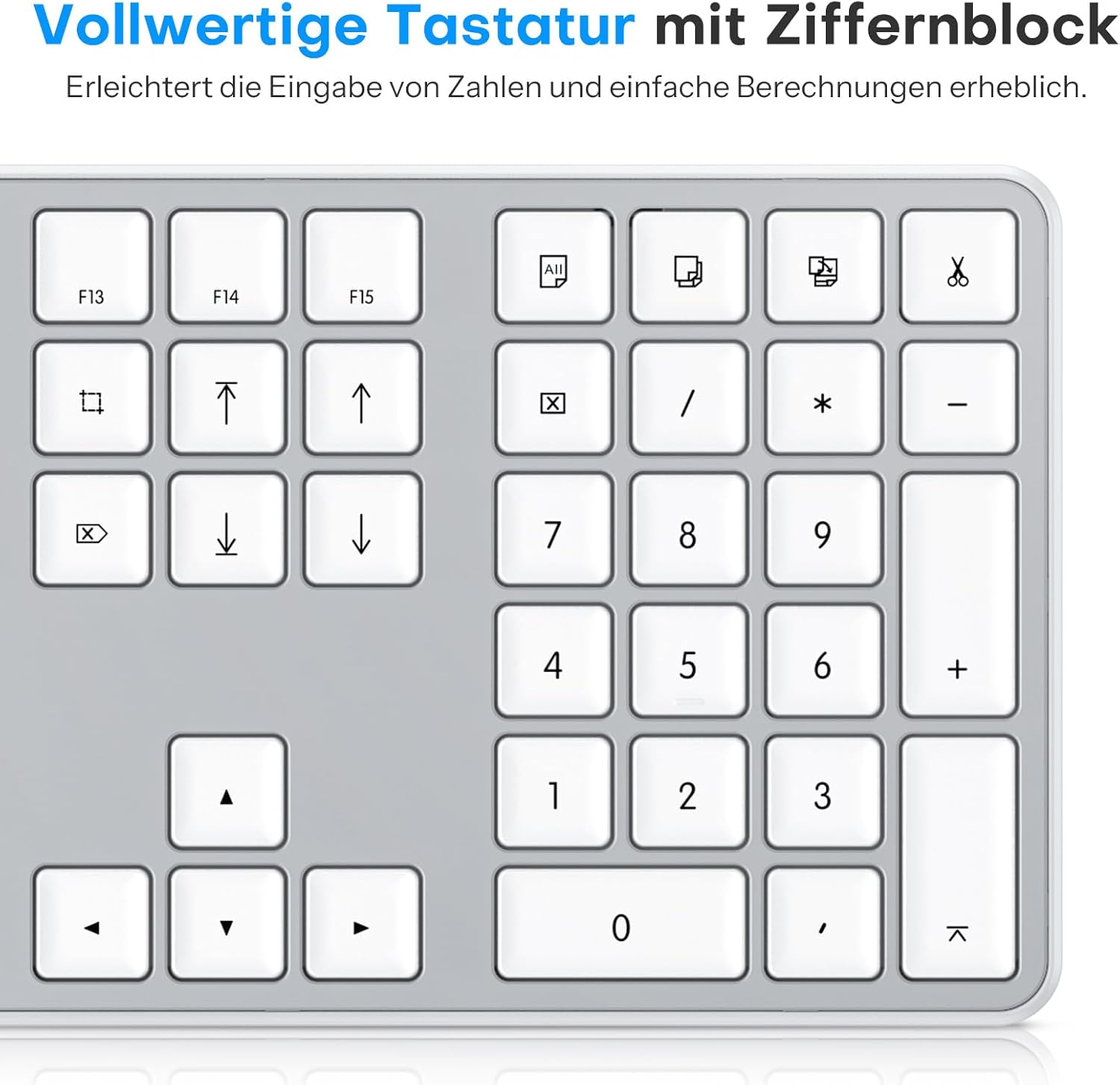 Thumbnail 4 de OMOTON Mac-Kabeltastatur mit Ziffernblock – USB/Type-C Anschluss, leises Tippgefühl, deutsches Layout