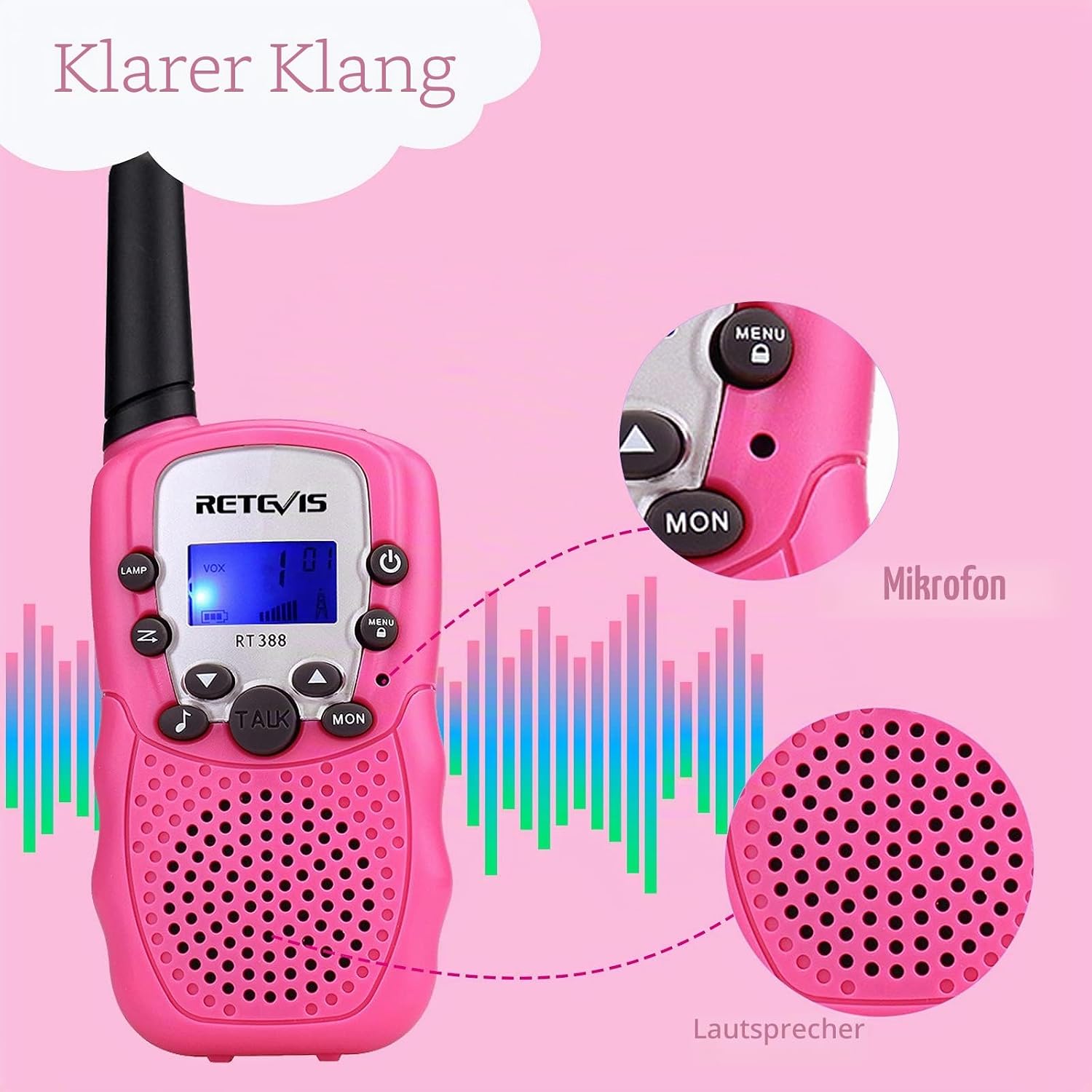 Thumbnail 5 de Retevis RT388 Walkie Talkie Kinder – 8 Kanäle, Taschenlampe, VOX, 2er Pack, Rosa