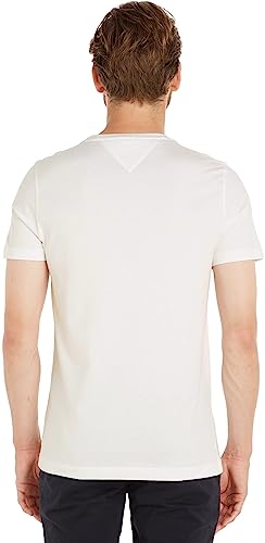 Detalle de Camiseta de Manga Corta para Hombre Core Tommy Logo Cuello Redondo — Blanco Snow White, Talla M