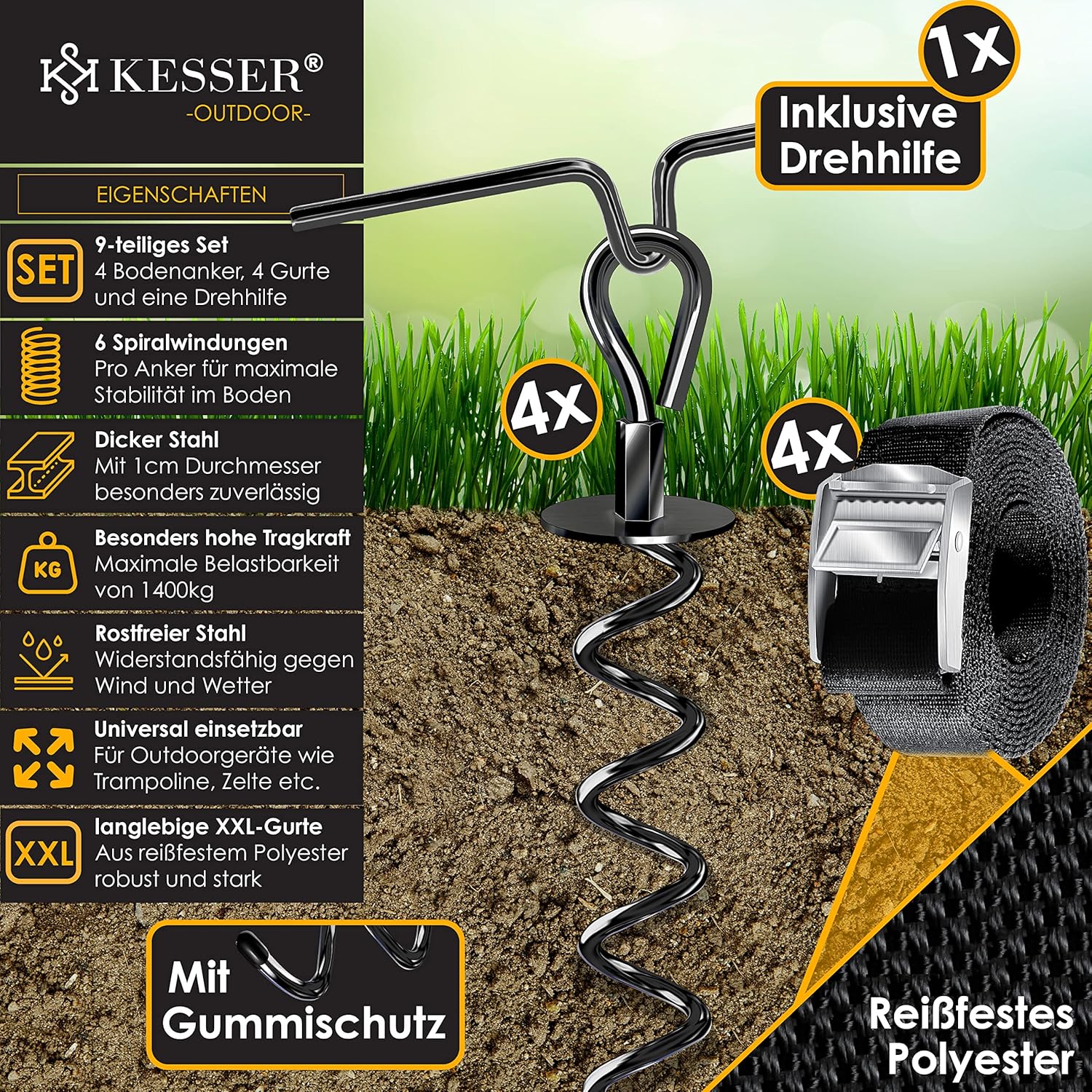 Detalle 2 de KESSER® Anclajes de suelo inox 4 piezas para jardín 🛠