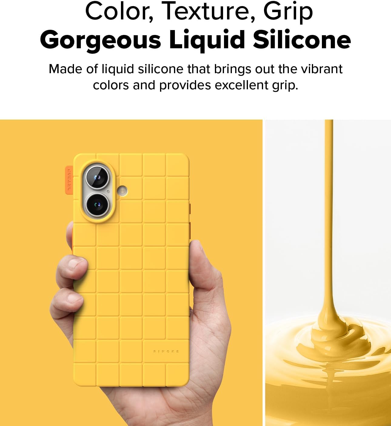 Detalle de Ringke Bitmap Silicone Magnetic Case for iPhone 16 – Yellow