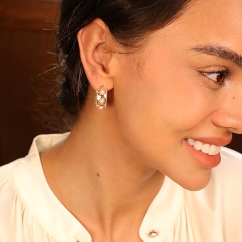 Detalle de Meissa Orecchini Donna Argento 925 Cerchio Perle – Orecchini ipoallergenici con madreperla, confezione regalo