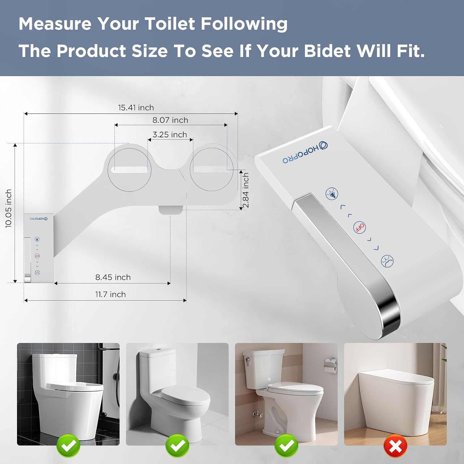 Thumbnail 2 de HOPOPRO Non-Electric Dual-Nozzle Bidet Attachment with Adjustable Pressure, Silver
