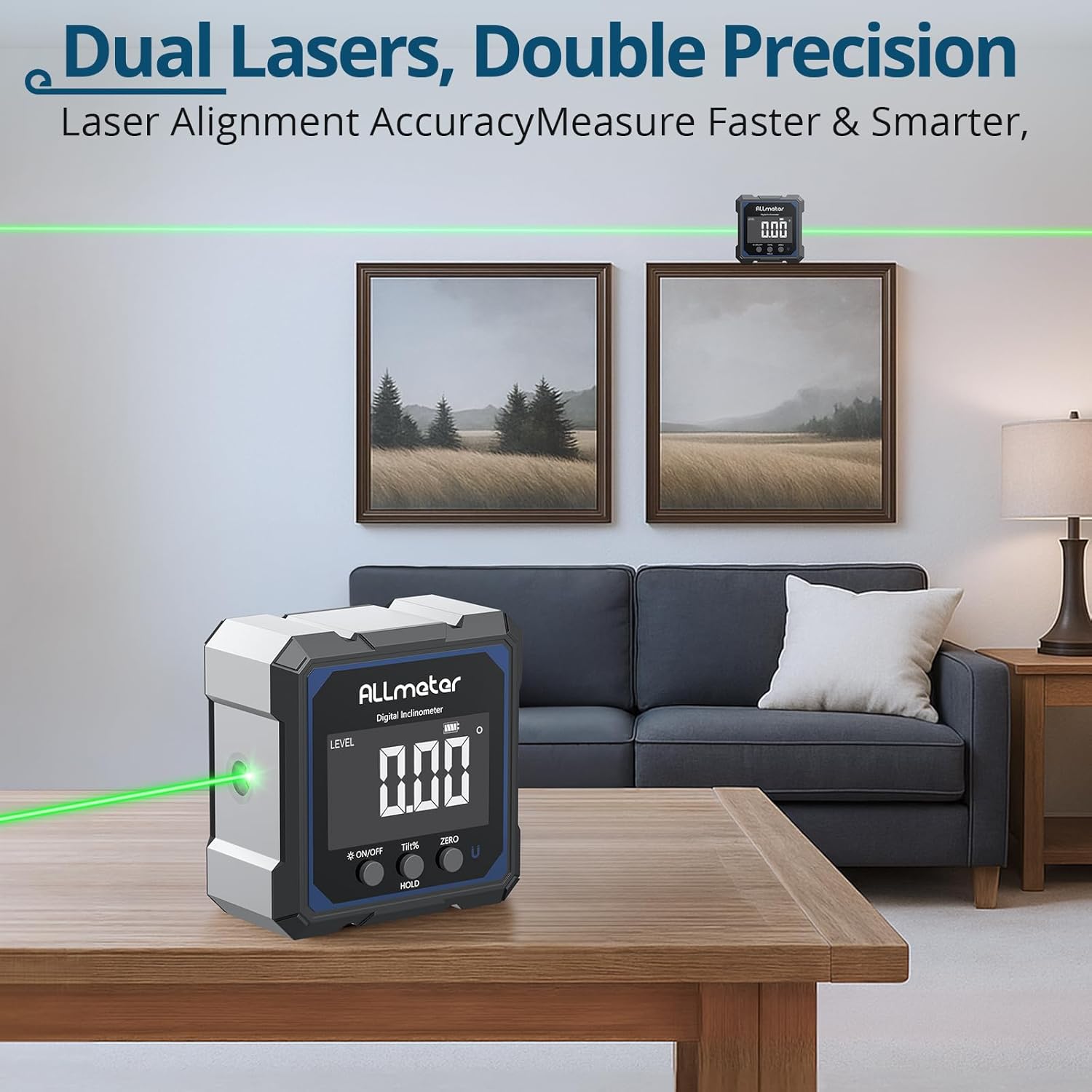 Thumbnail 1 de ALLmeter Inclinometro Digitale Ricaricabile con Laser Verde a Quattro Lati – Inclinometro Digitale con Display LCD, IP54