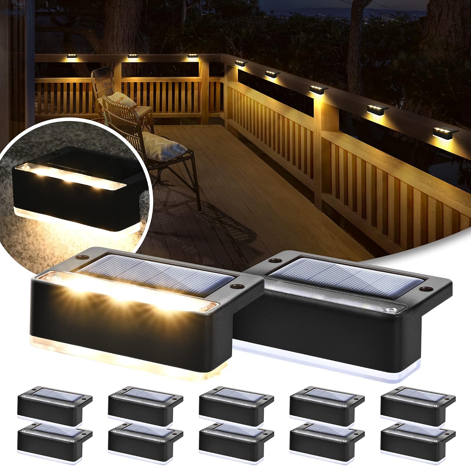 Detalle de Solpex Außen-Solarleuchten-Set: 12 Stück warmweißes Treppenlicht mit IP65 Schutz