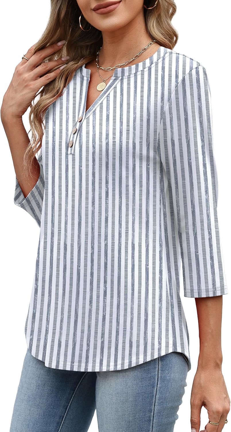 Thumbnail 3 de Aokosor Womens 3/4 Sleeve V-Neck Blouse Tunic: Versatile Office-Ready Top