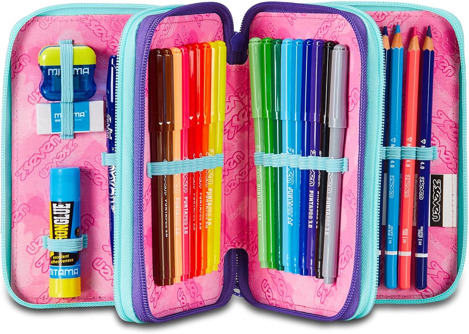 Thumbnail 1 de Seven Astuccio Scuola Elementare a 3 scomparti – viola/azzurro, completo di 45 pezzi