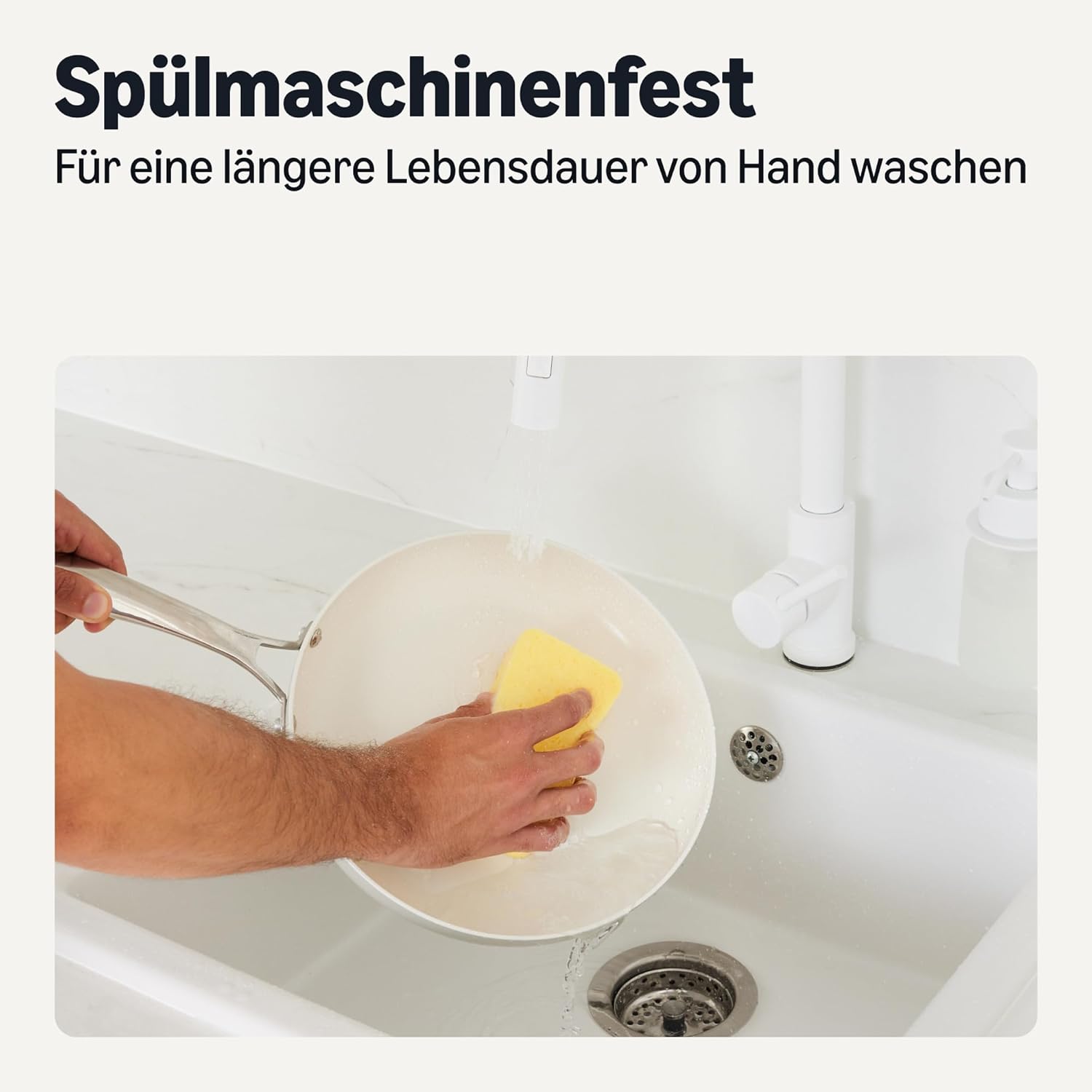 Thumbnail 3 de Amazon Basics Antihaft-Keramikkochgeschirr, 3-Teiliges Set – spülmaschinenfest, induktionsgeeignet, Leinengrau