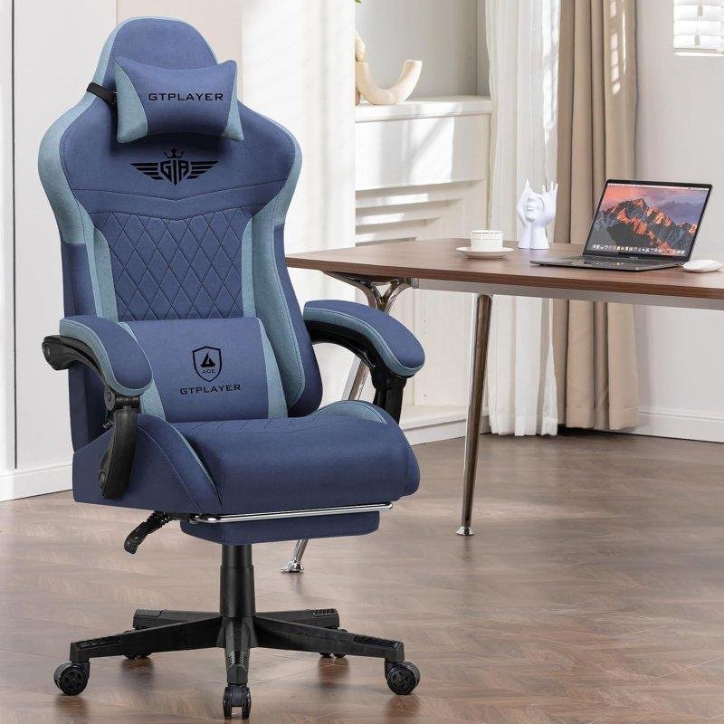 Thumbnail 1 de Silla Gaming GTPLAYER Ergonómica con soporte lumbar y respaldo ancho (150 kg) – Tela azul oscuro