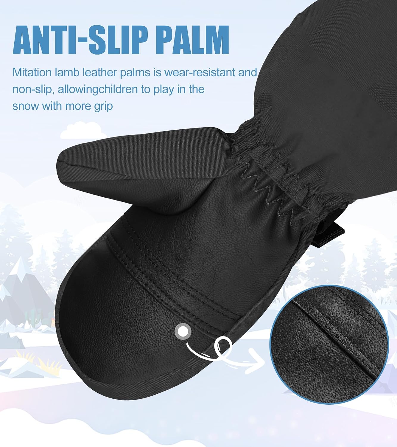 Detalle 1 de Andake Kids Ski Mittens, Waterproof and Windproof Winter Gloves