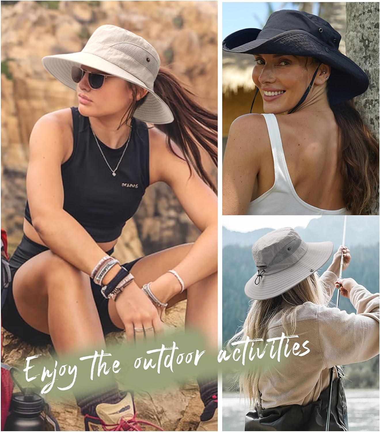 Detalle de FURTALK Women's Sun Hat with Ponytail Hole: Wide Brim UV Protection for Beach, Hiking, and Outdoor Adventures