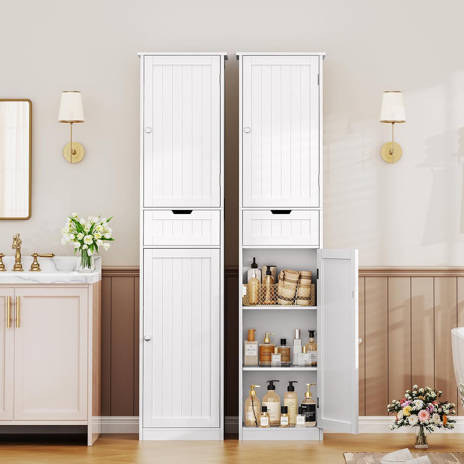 Detalle de Iwell Bathroom Storage Cabinet, 15.7-Inch Wide
