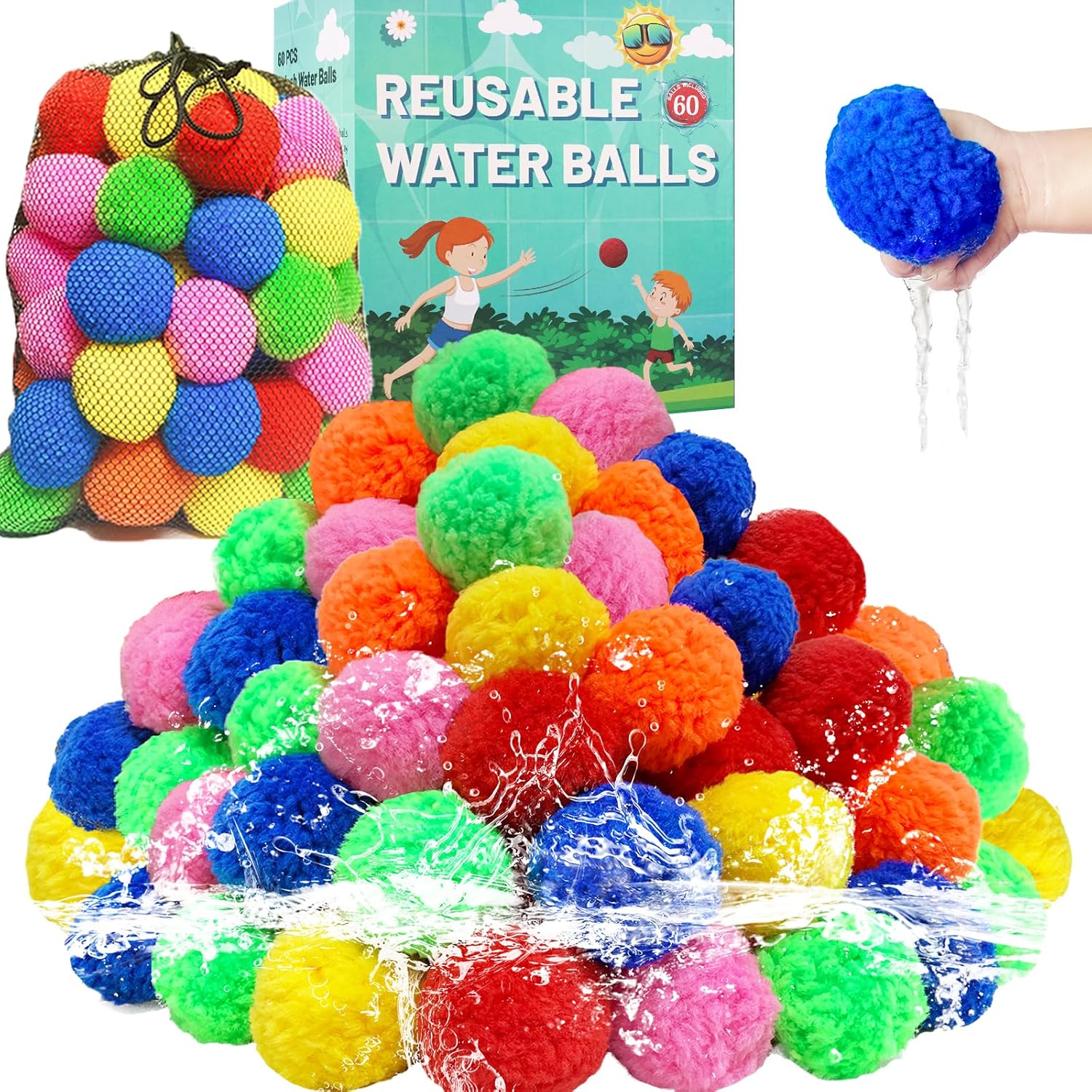 Detalle de BEFANS 60 Pcs Reusable Water Balls — Colorful, Washable Water Toys for Summer Fun