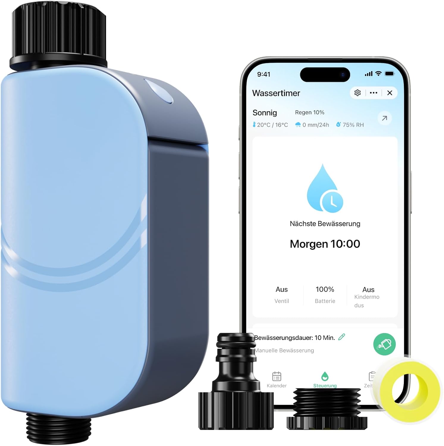Detalle de EZAIoT Bewässerungscomputer WLAN mit Durchflussmesser – smarte App-Steuerung für Garten & Rasen