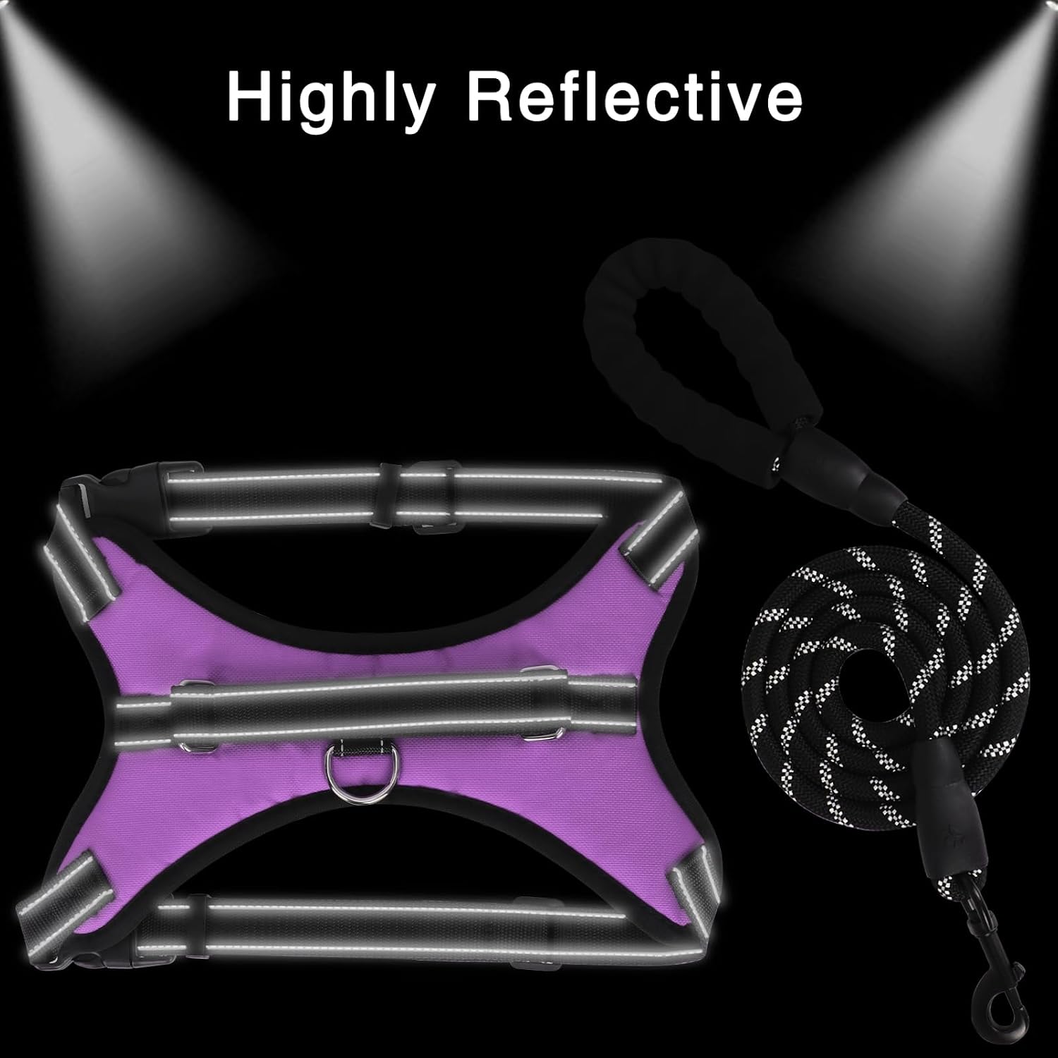 Detalle de FYY Dog Harness No Pull – Breathable Adjustable PetVest with Lead (M, Purple) for Small to Large Dogs