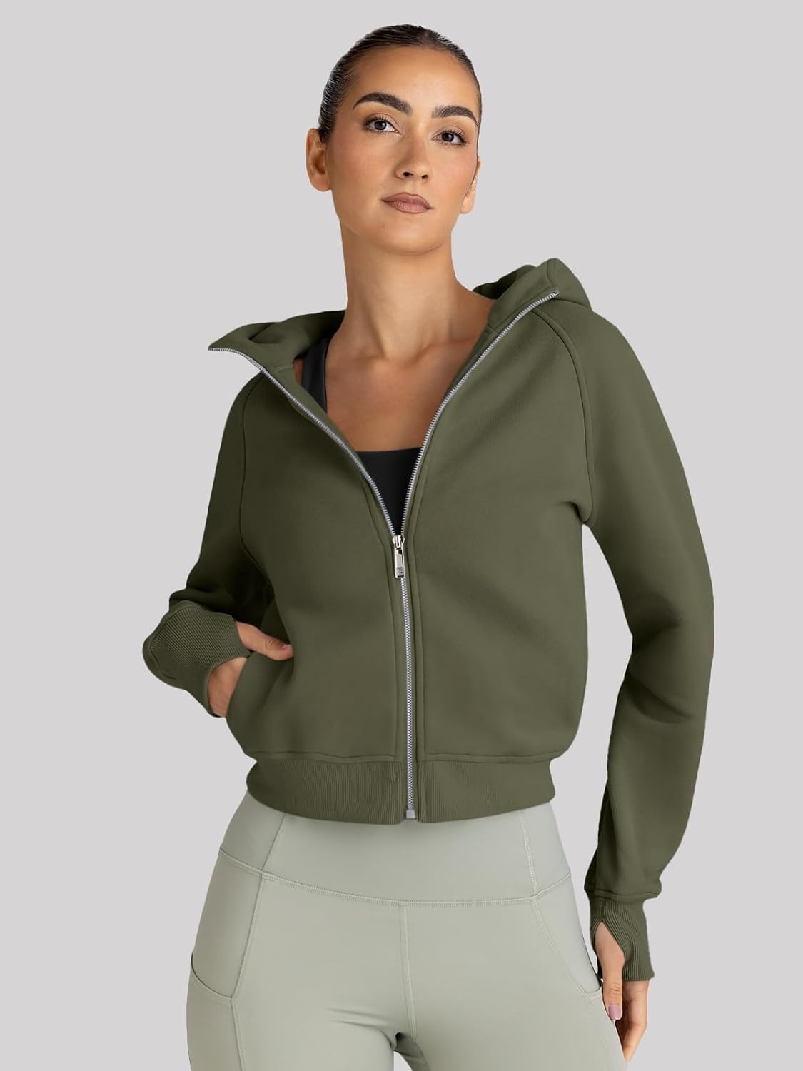 Detalle 2 de Trendy Queen Cropped Zip-Up Hoodie, Polyester-Cotton Blend