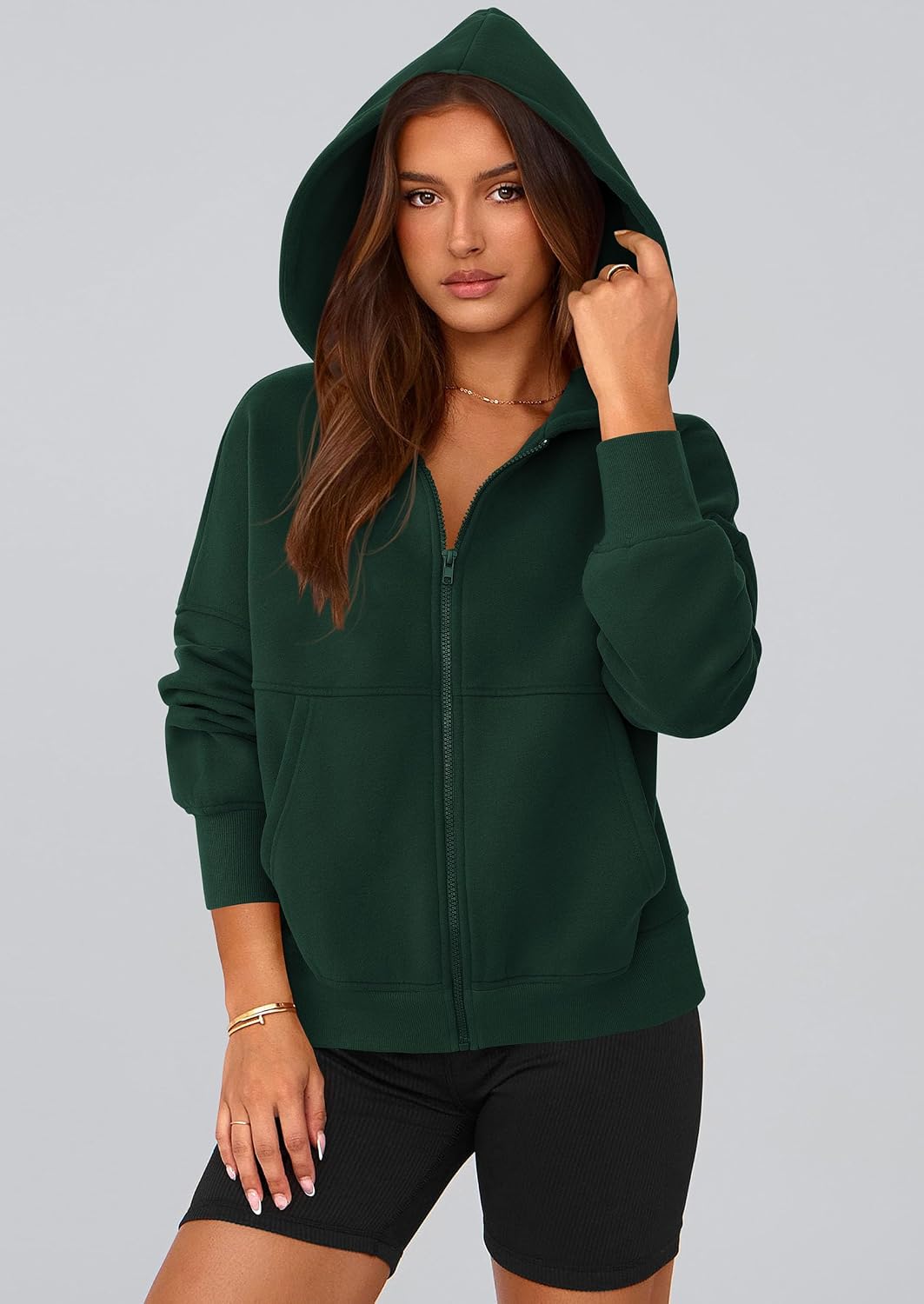 Detalle de PRETTYGARDEN Women's Zip-Up Hoodie in Cotton-Blend Fleece