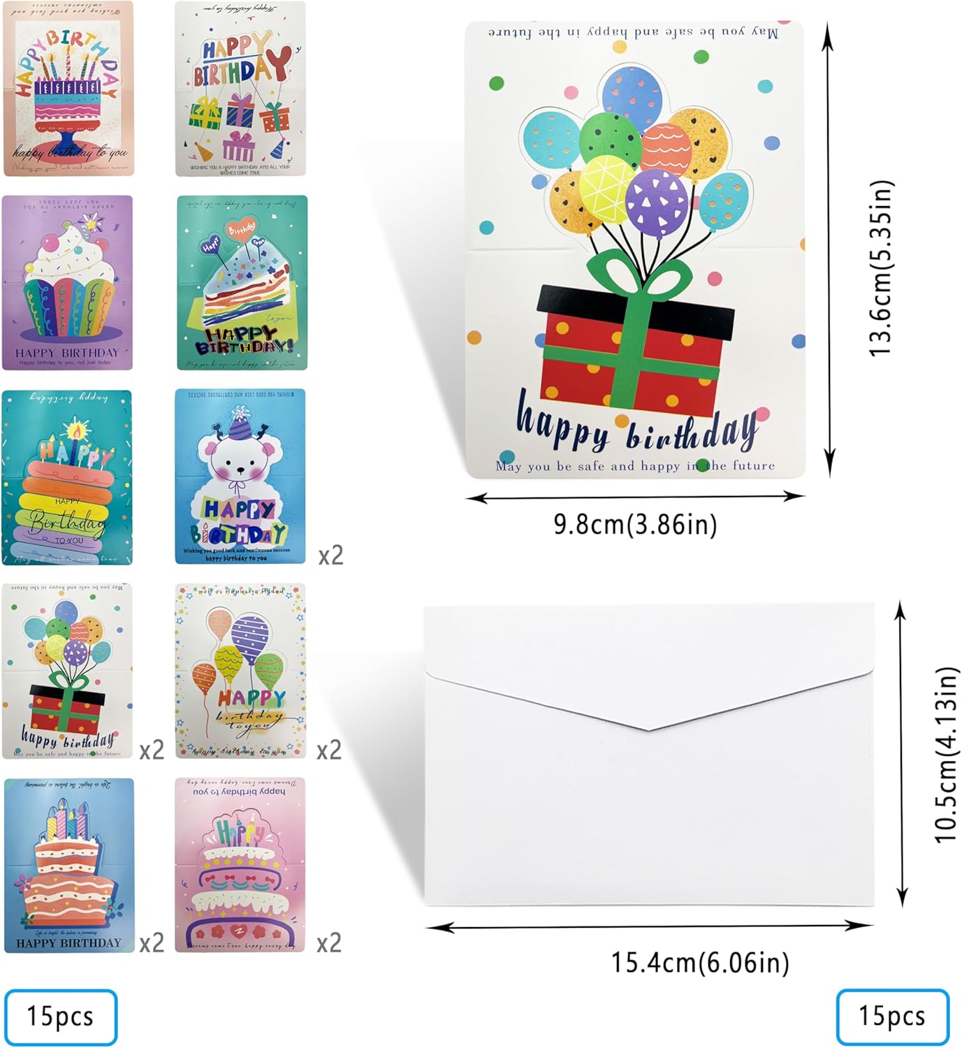 Thumbnail 1 de Xcdhemde set 15 biglietti auguri compleanno pieghevoli con 10 design e 15 buste