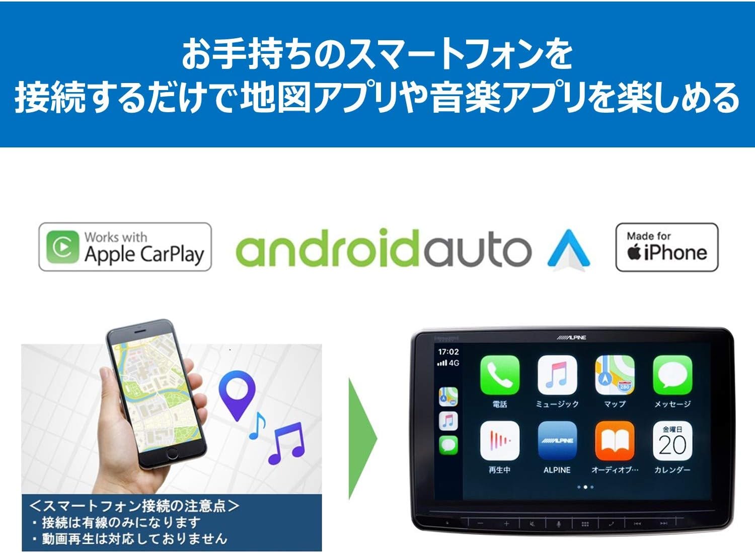Detalle 1 de アルパイン DAF9 9型フローティングディスプレイオーディオ 1DIN・Apple CarPlay/Android Auto対応
