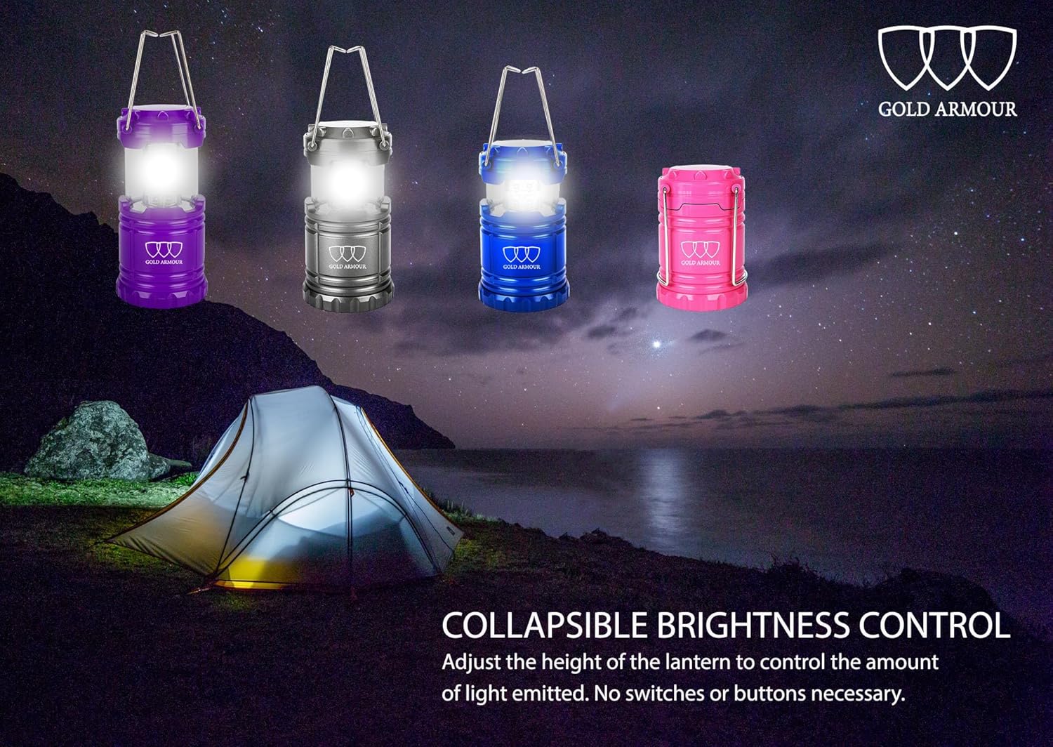 Thumbnail 2 de Gold Armour 4-Pack Camping Lanterns: Ultra-Bright, Battery-Operated Emergency Lights
