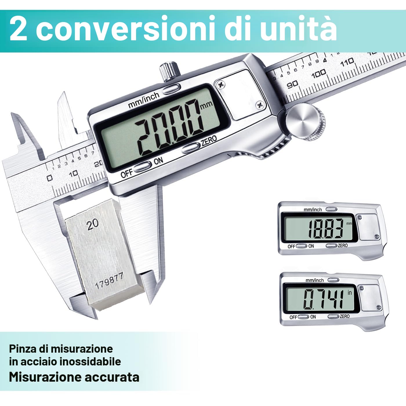 Thumbnail 1 de Kynup calibro digitale professionale 150 mm con display LCD grande (conversione mm/inch) in acciaio inox