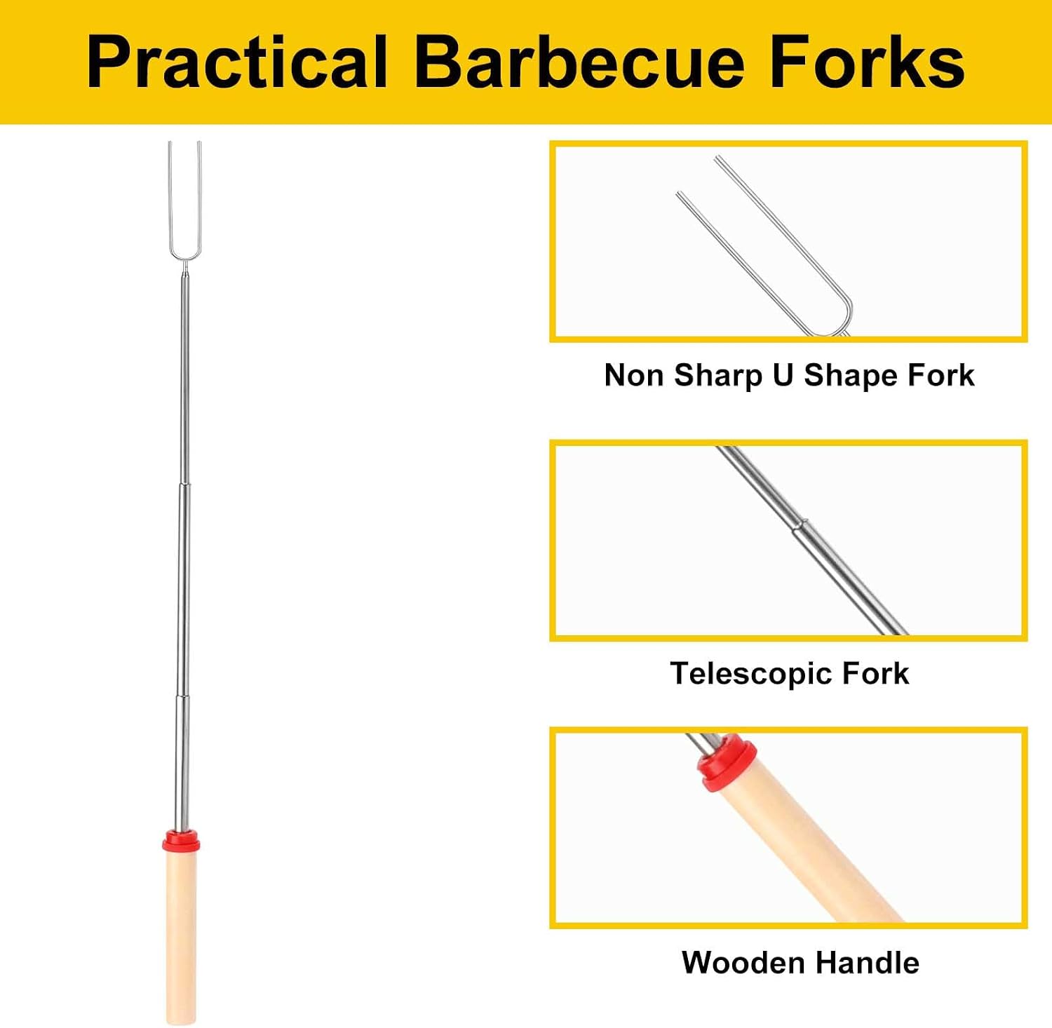 Detalle 1 de WINDESK barbecue12forks Telescoping Stainless Steel Roasting Sticks, 12-Piece Set