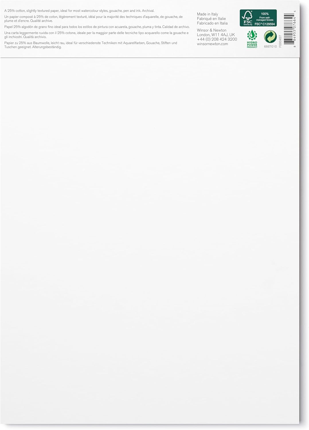 Detalle de Winsor & Newton Papier Mélange 25% Coton Aquarelle Bloc Grain Fin 300G - A4, 12 Feuilles