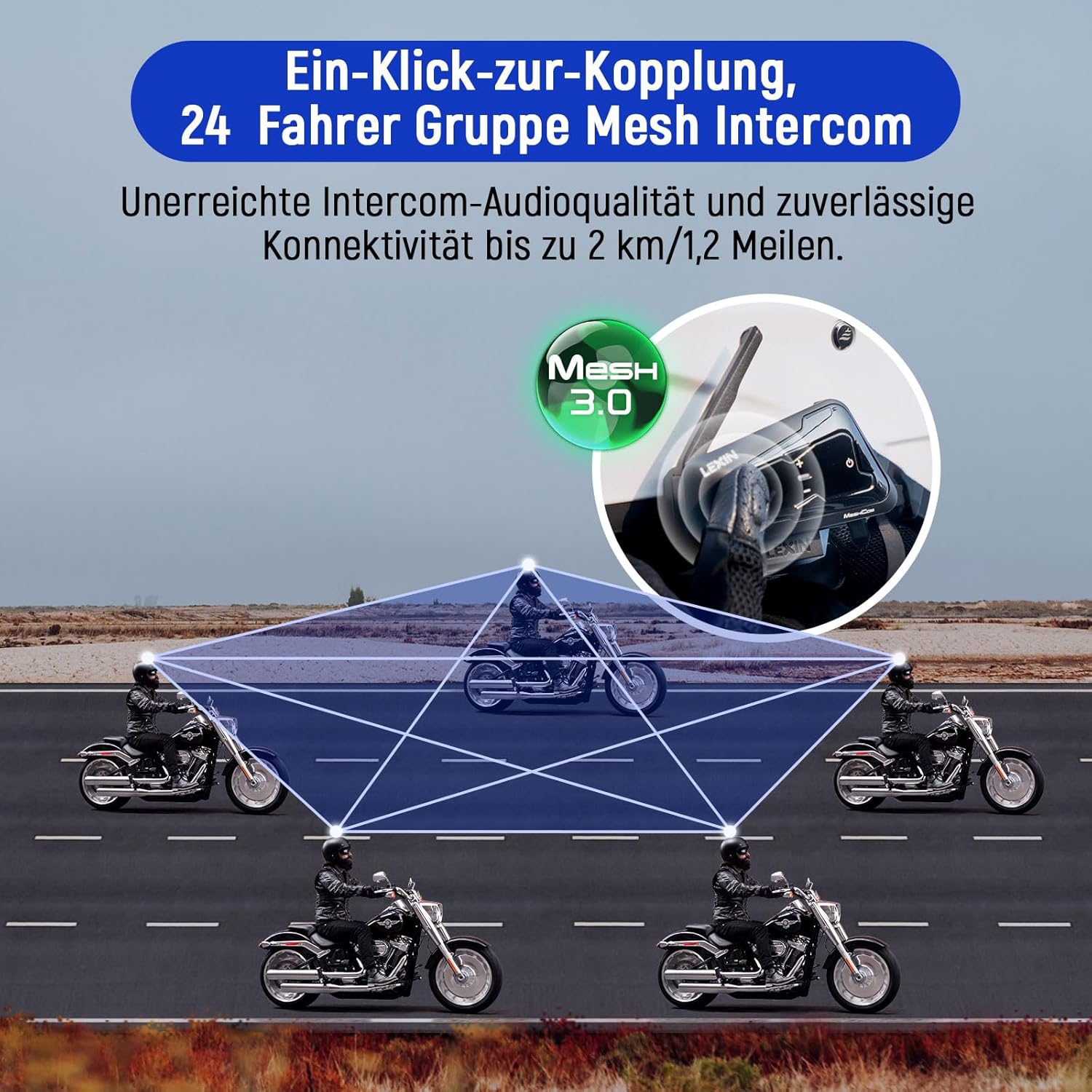 Detalle 2 de LEXIN MeshCom Mesh 3.0 Helm Intercom 📢
