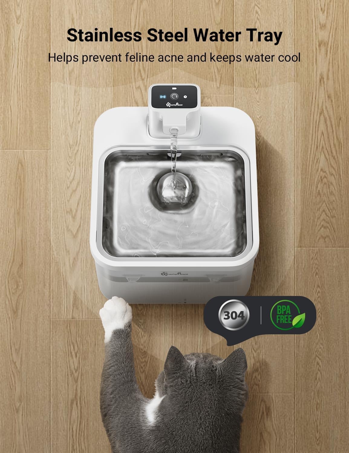 Detalle de DownyPaws Wireless Cat Water Fountain with 2.5L Capacity and Motion Sensor