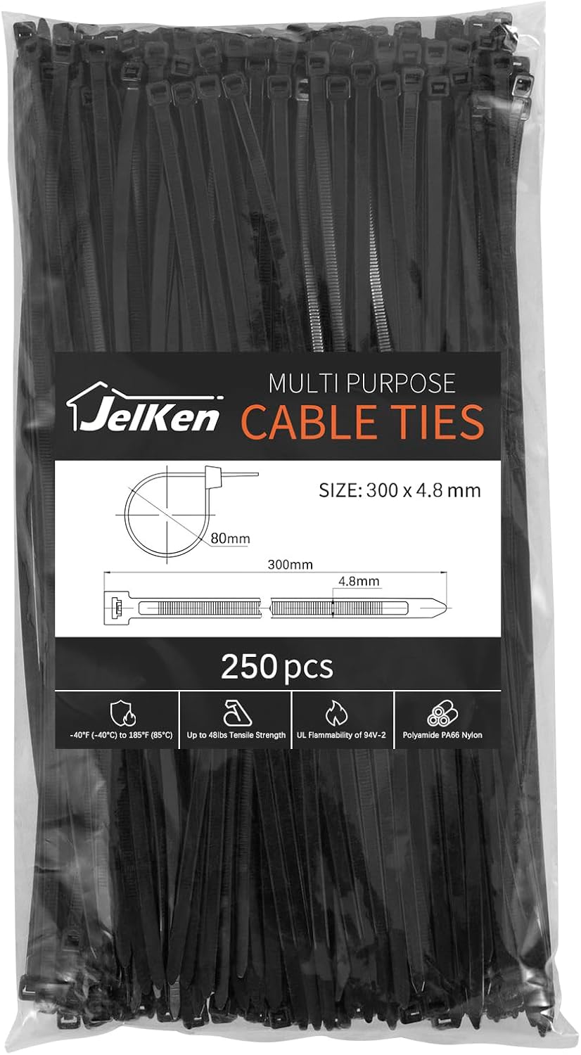 JelKen 250 Pack Cable Ties 300mm