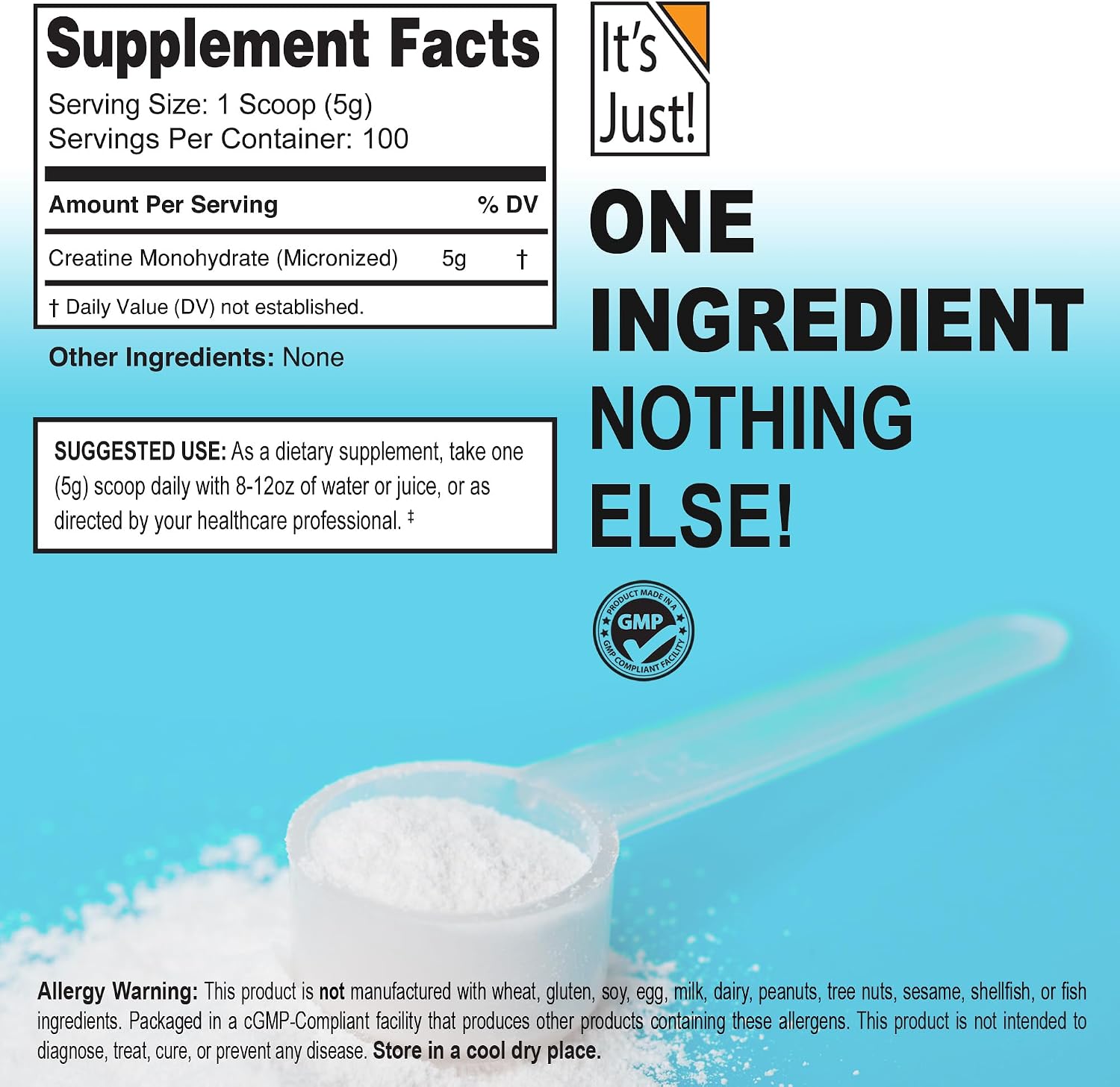 Detalle de It's Just! Creatine Monohydrate Powder, 500g