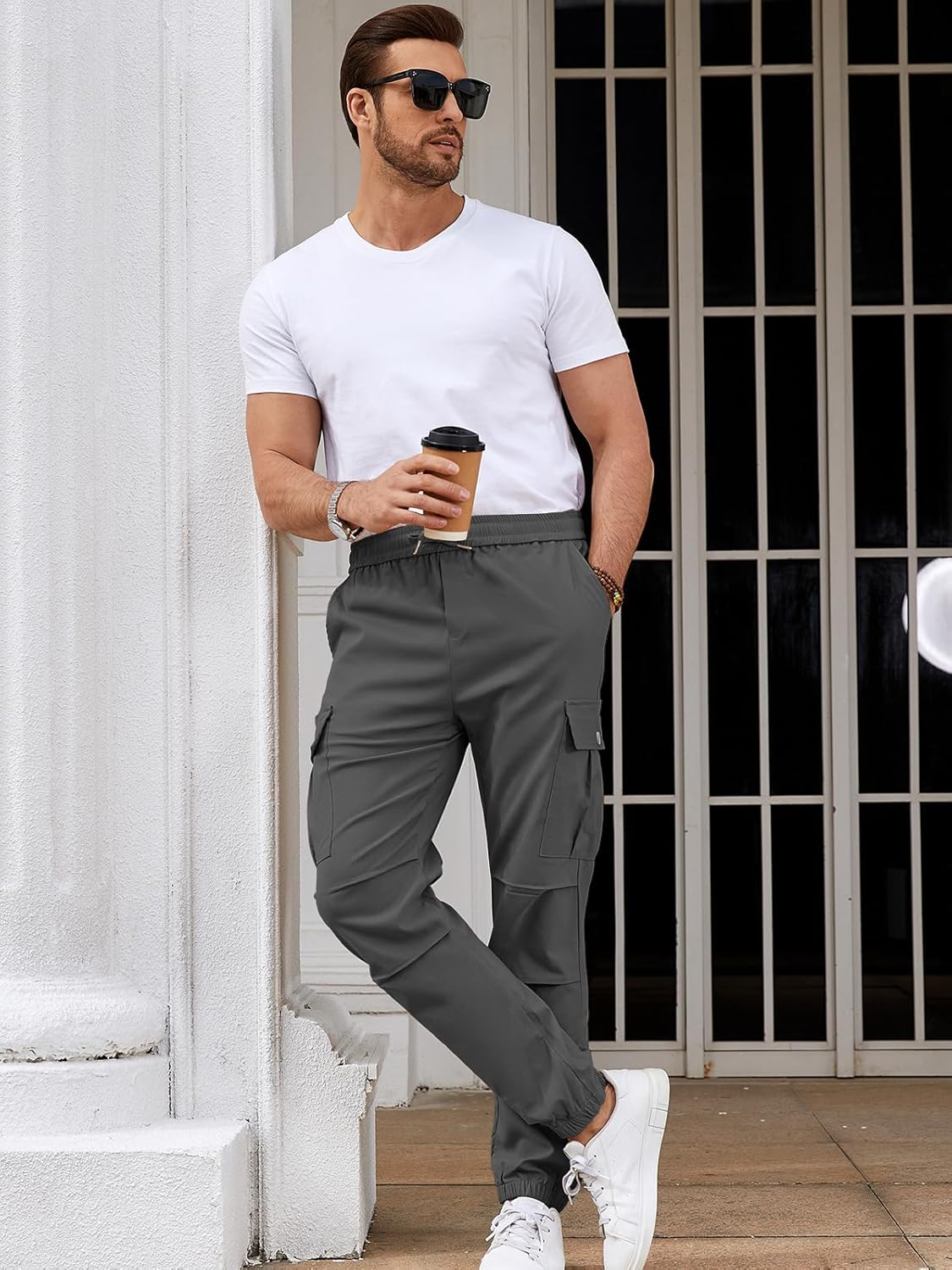 Thumbnail 4 de Tolaler Cargohose Herren Jogger Cargo – elastischer Kordelzug, 5 Taschen, Stretch