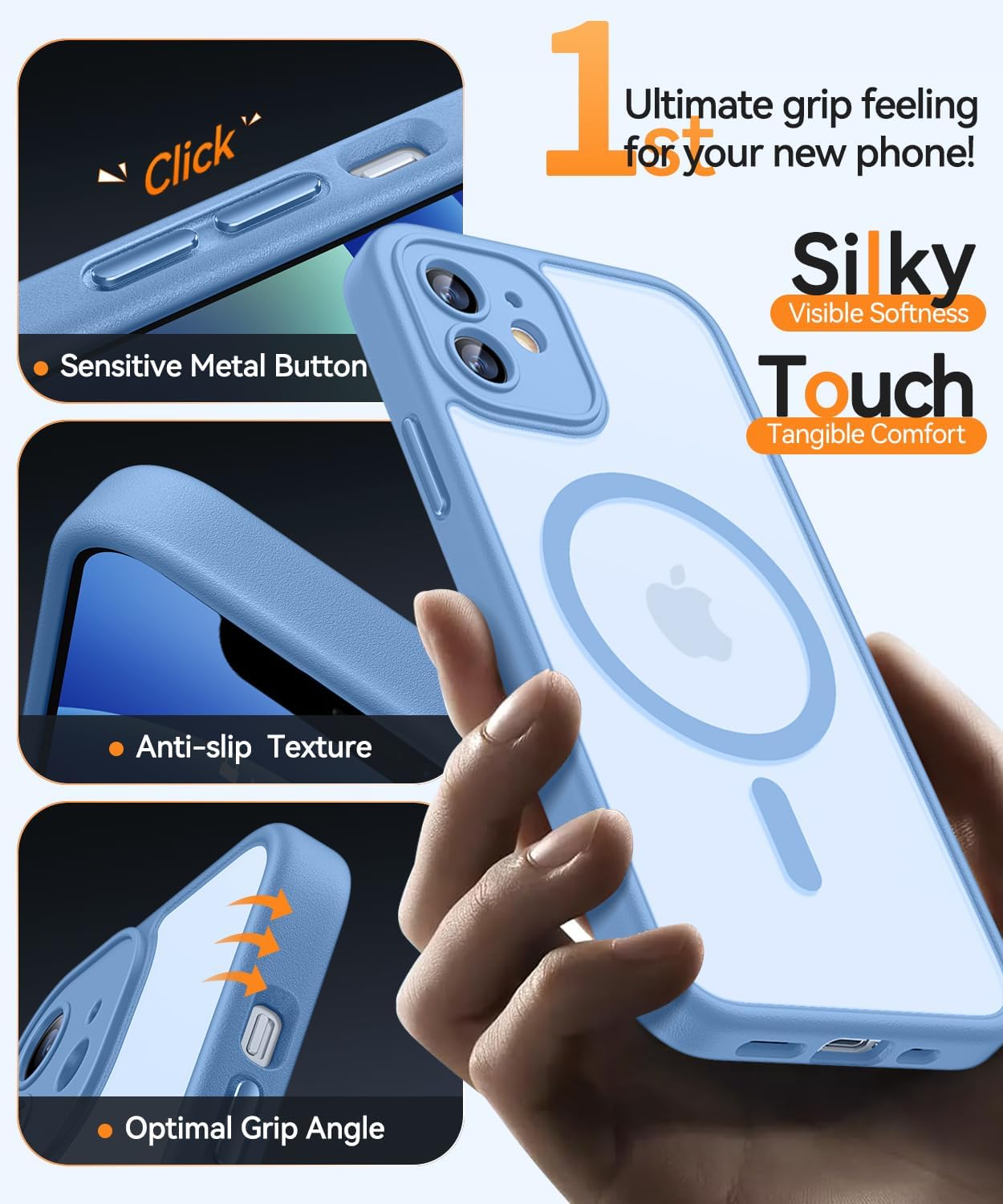 Detalle de CANSHN Custodia Magnetica per iPhone 12 (6.1'') Blu Opaco: Protezione della fotocamera e attacco MagSafe