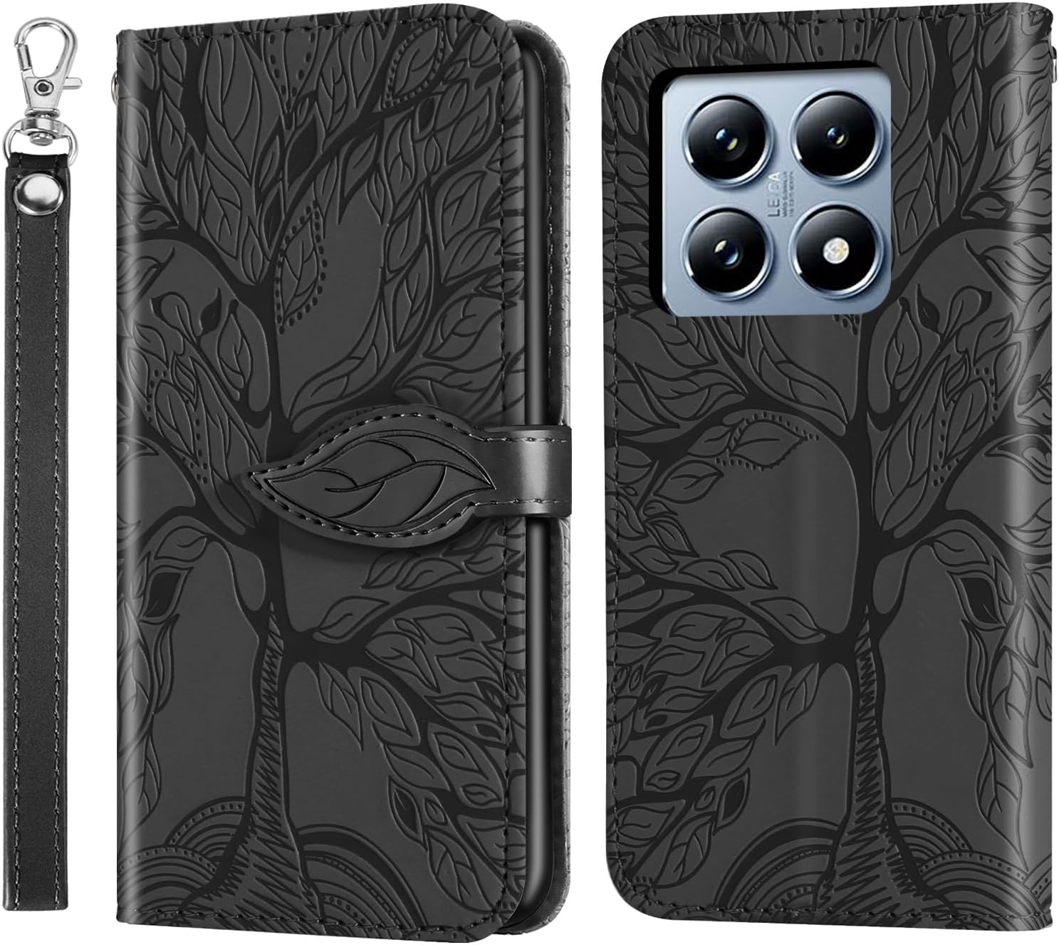 Detalle de Rostsant Flip Case für Xiaomi 14T Pro – Geprägtes PU-Leder Brieftasche mit Standfunktion in Schwarz