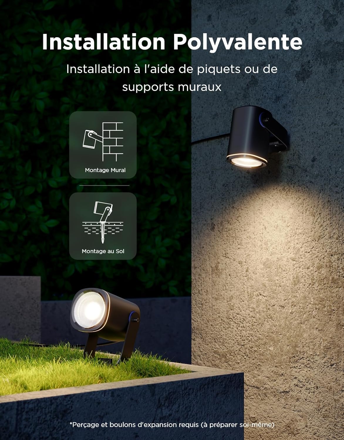Thumbnail 6 de Govee Spots d'extérieur 2 — Projecteurs RGBWIC IP67, 2 paquets, 69 modes et contrôle Matter/Alexa/Google