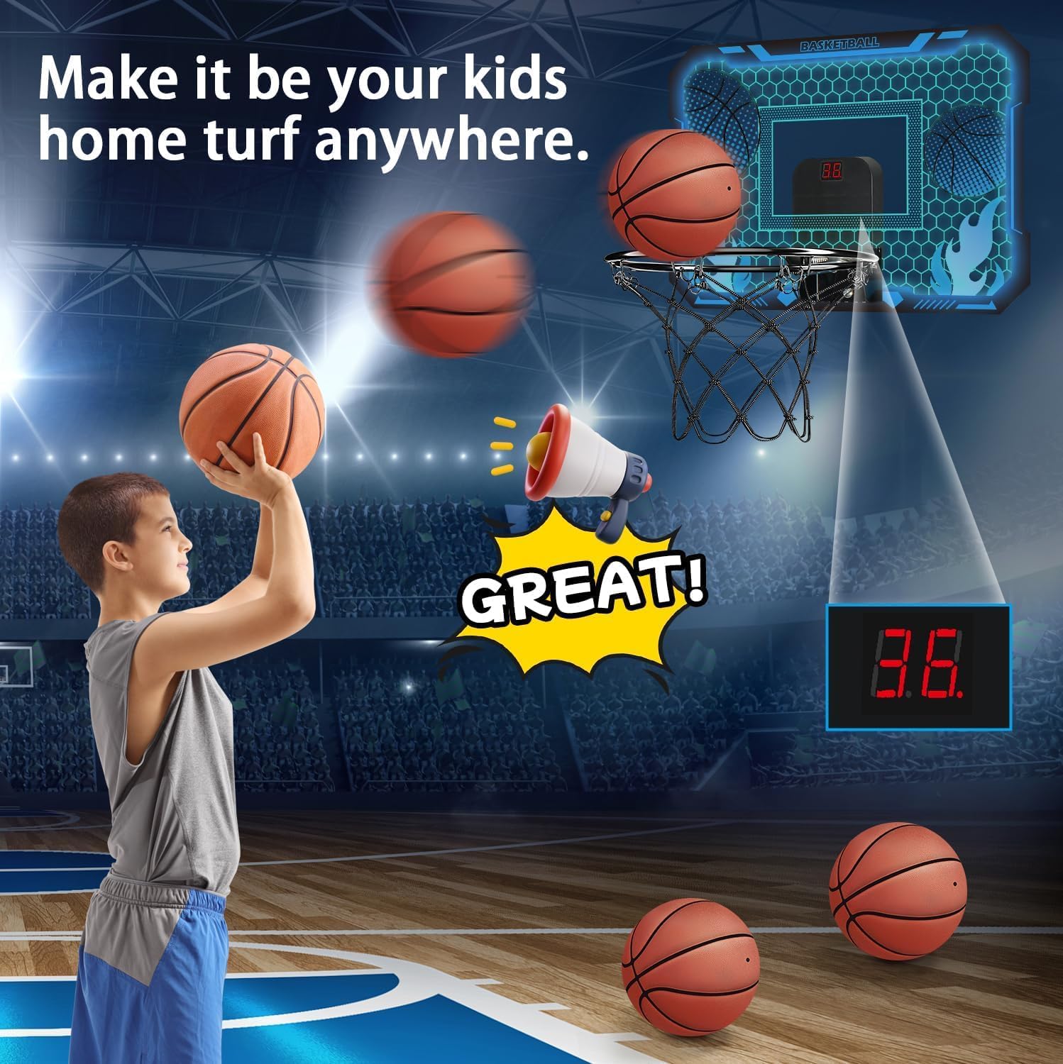 Detalle 2 de VROGTIK Indoor Basketball Hoop LED with Remote