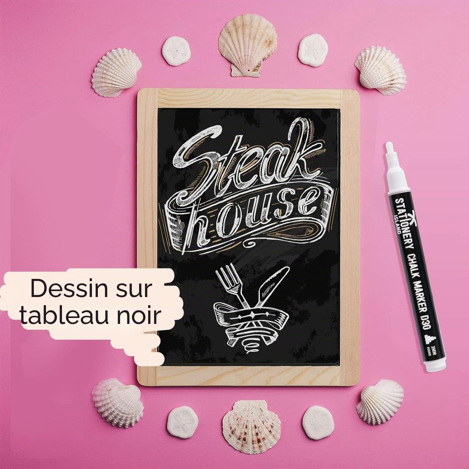 Detalle de STATIONERY ISLAND Stylo Craie Pour Tableau Noir Effacable – Lot de 4, Blanc, pointe 3 mm