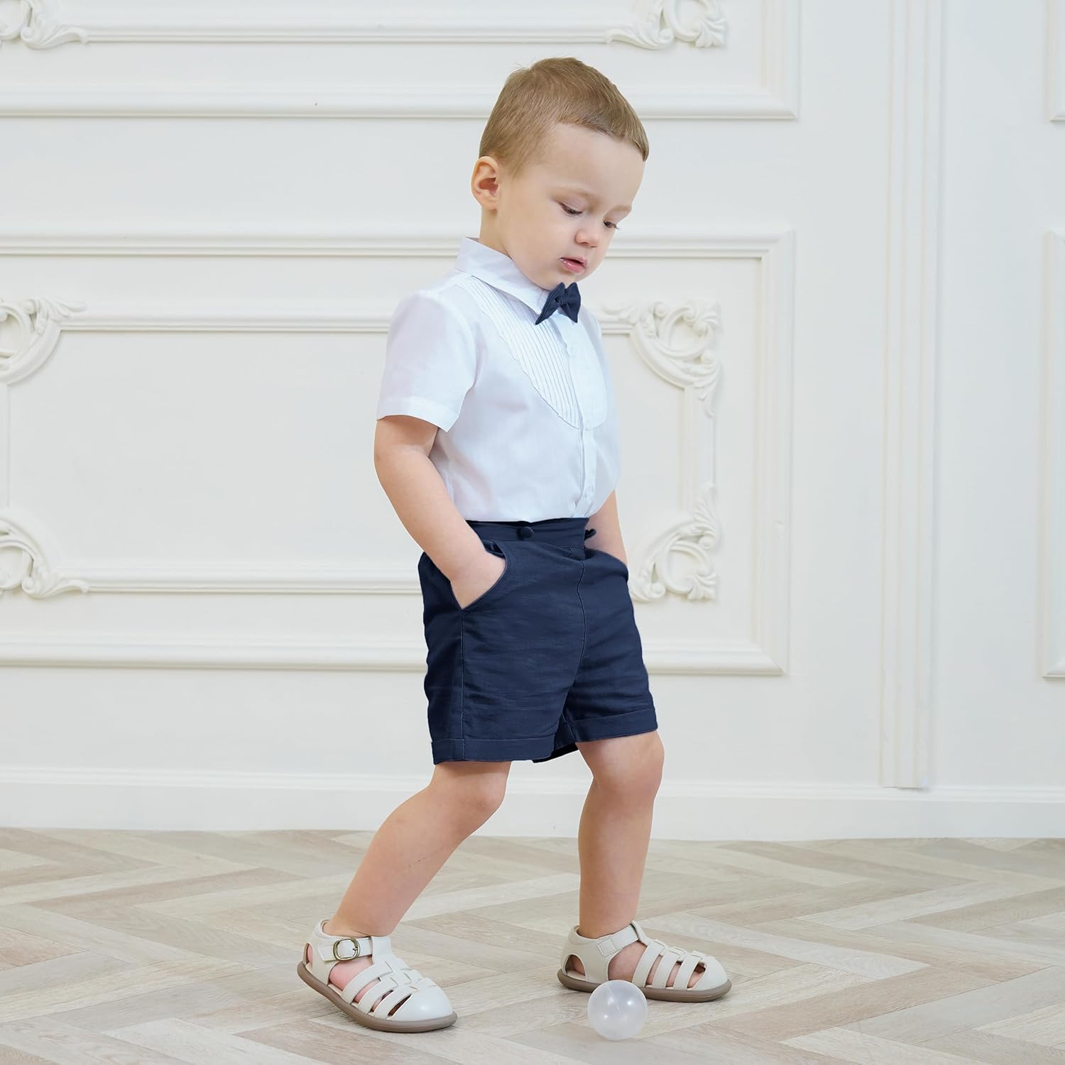 Thumbnail 2 de Volunboy Bambino pantaloncini con bretelle in misto lino e cotone con papillon (set da 3)