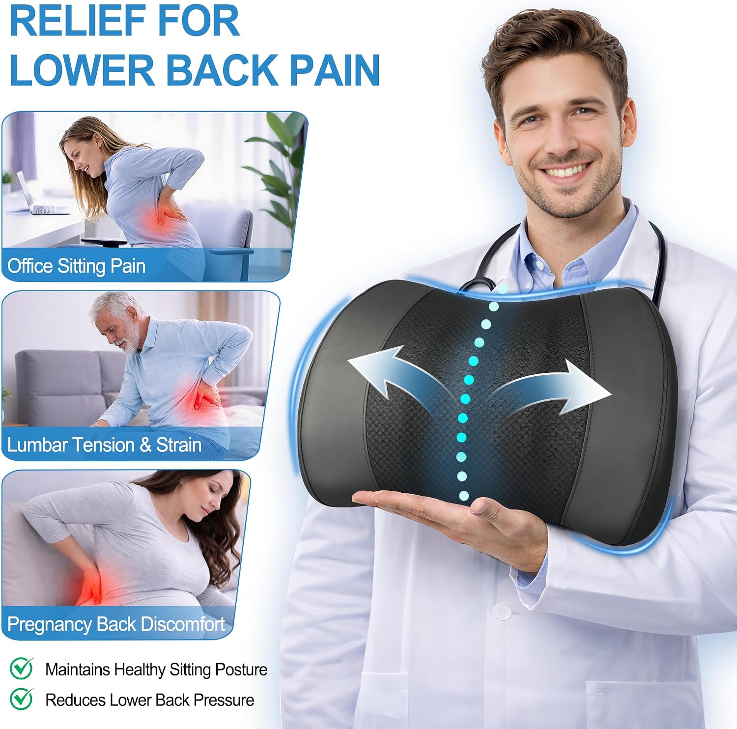 Detalle de Lofty Aim Lumbar Support Pillow memory foam for lower back relief