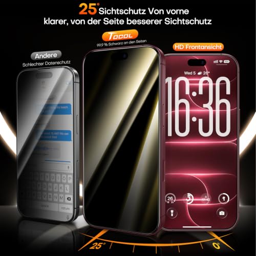 Detalle de TOCOL Privacy-Schutzfolie für iPhone 18 Pro 6,3 Zoll – militärischer Schutz, einfache Montage