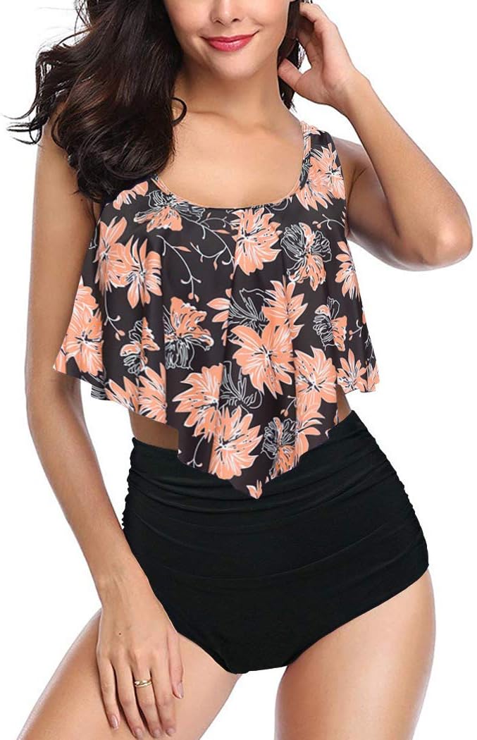 Detalle 2 de Aidotop Damen-Badeanzug: Rüschen-High-Waist Bikini mit Taillen-Shaping